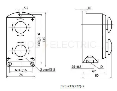 Пке 222 2 схема подключения 150757 KEAZ/КЭАЗ Пост кнопочный ПКЕ 222-2-У2-IP54 (черная, красный гриб)-аналог