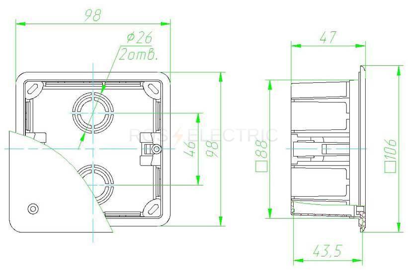 Коробка распаячная для скрытого монтажа для полых стен прямоугольная 96х96х45 с крышкой